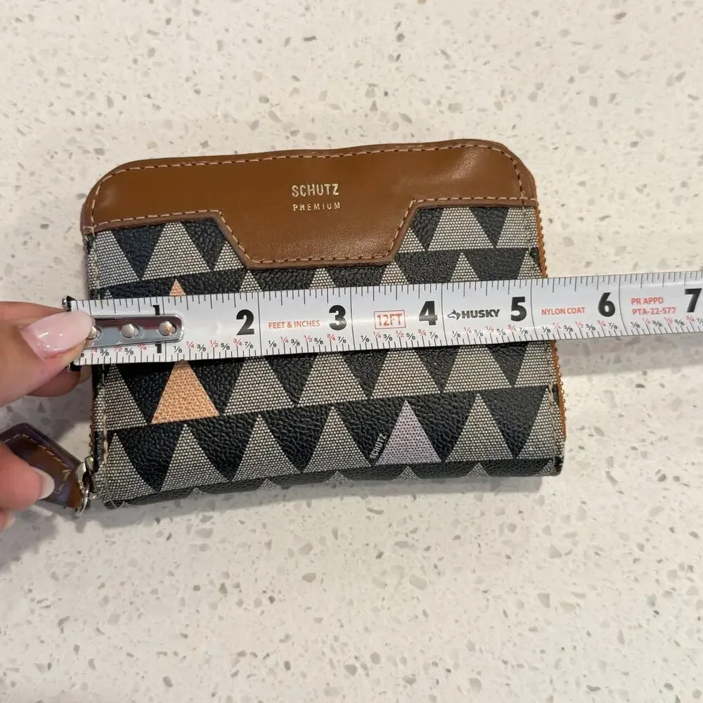 Schutz Wallet Womens Premium Triangle Geometric Zip Around Faux Leather Boho